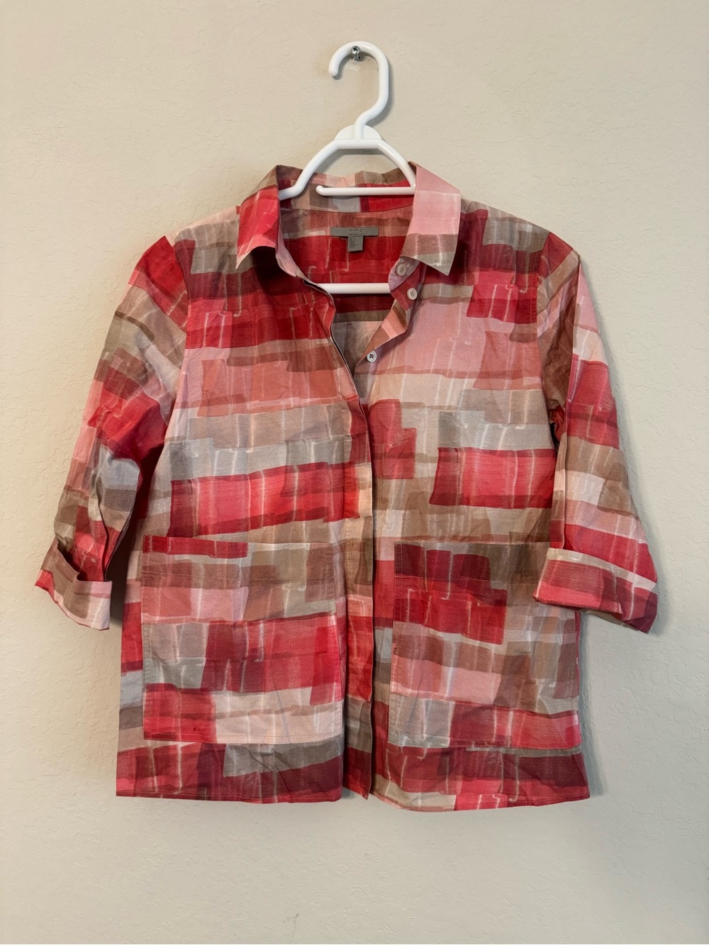 COS Red Pink Patchwork Short Sleeve Top